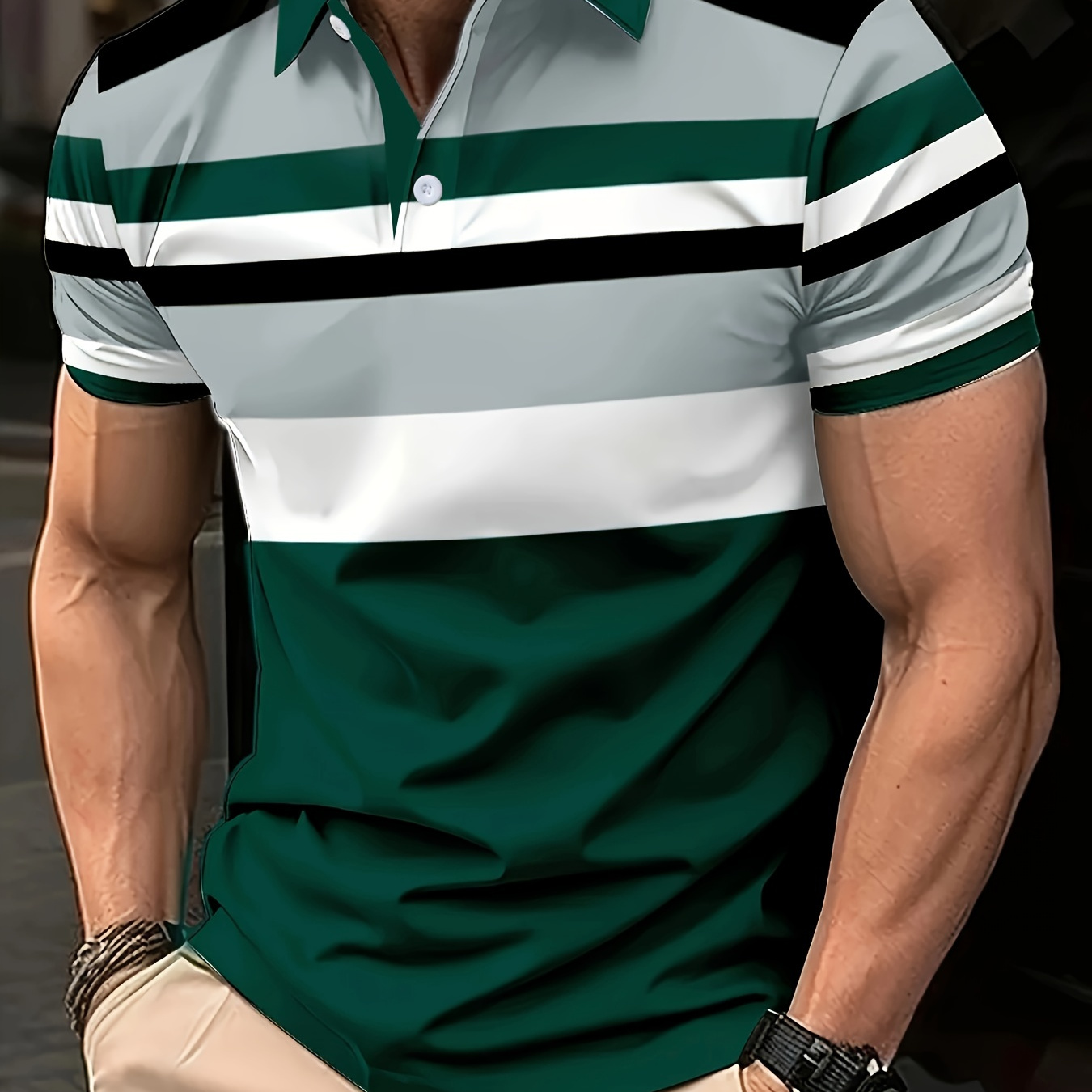 

Chemise de golf décontractée à rayures 3D pour homme, chemise en à manches courtes et col à boutonné, polo en polyester coupe standard pour , l'été et - Poids du tissu 180 g/m2