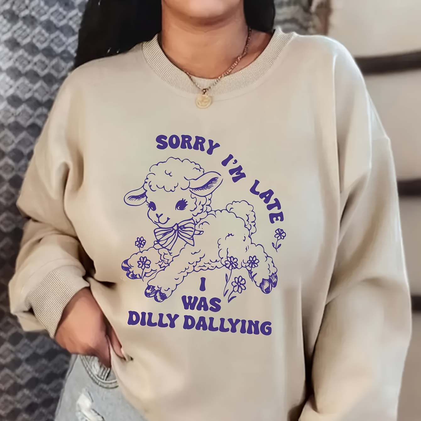 

1pc Women's Long Sleeve Sweatshirt - Polyester Slight , Pattern, Regular Length For Fall