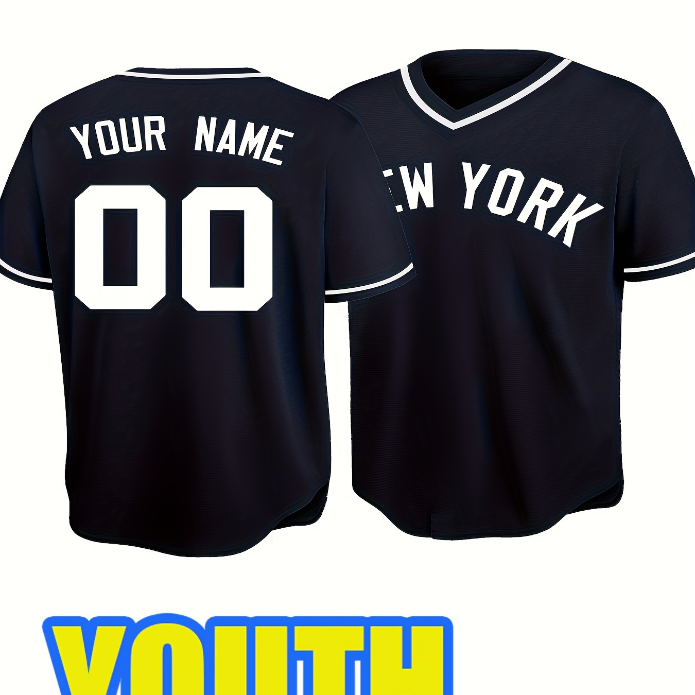 

Custom Name And Number Youth Baseball Jersey, New York Letter Embroidered Athletic Stretch Short Sleeves Baseball Top For Training Competition