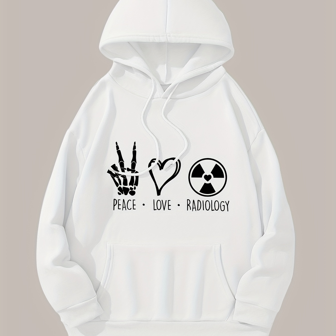 

Women's Casual Pullover Hoodie With Skull & Heart Radiology Print, Soft Stretch Polyester, Long Sleeve, Lettering, Pocket, Knit Fabric, Perfect For Fall/winter Fashion