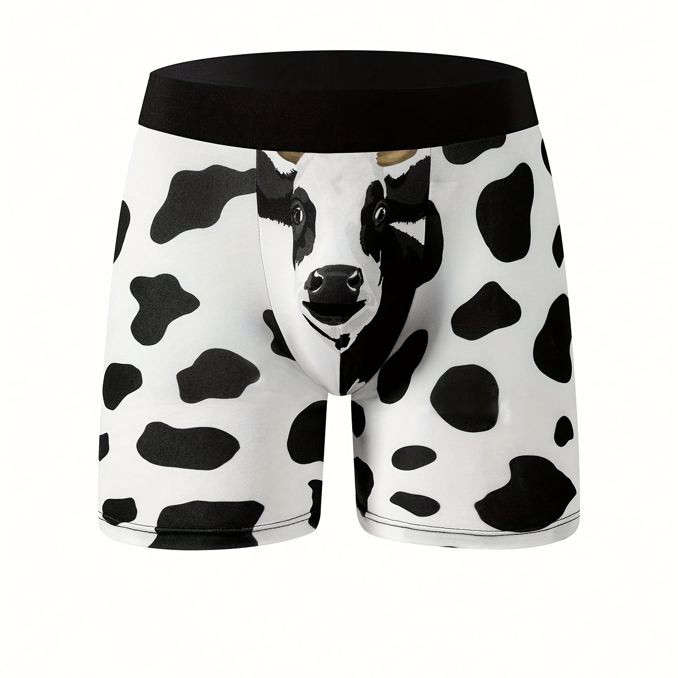 

1pc Men's Cow Print Long Boxers Briefs Shorts, Breathable Comfy Stretchy Quick Drying Sports Boxers Trunks, Men's Novelty Graphic Underwear