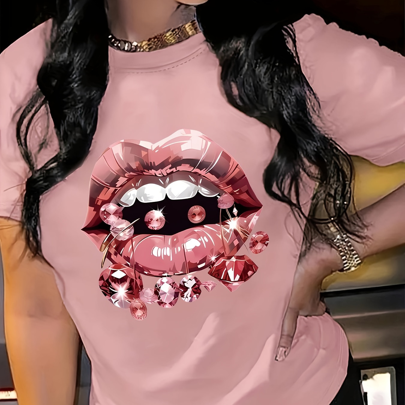 

Women's Casual Graphic Tee - & Jewelry Design, Short Sleeve Crew Neck, Summer Fashion Top