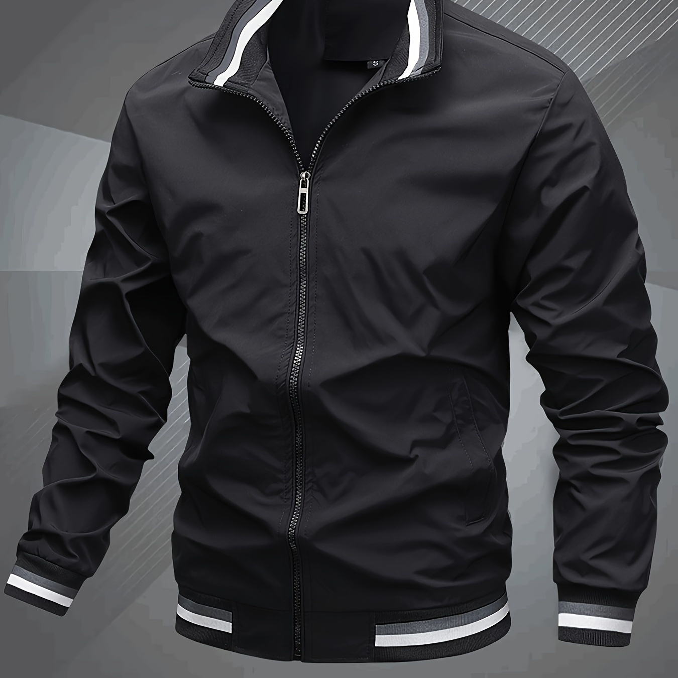 

Men's Classic Design Baseball Collar Jacket For Spring Fall, Men's Bomber Jacket Windbreaker Jacket
