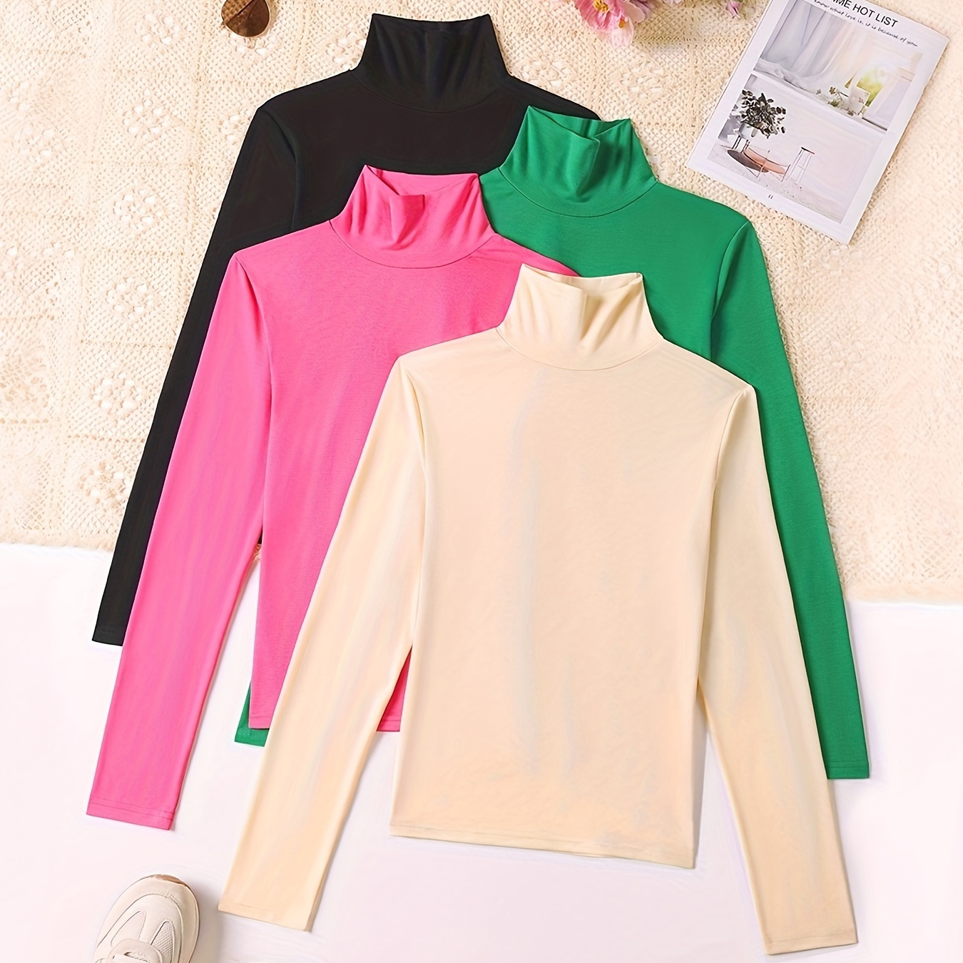 

Targeted Women' High-collar Base Layer Shirt Mixed Knitted Top