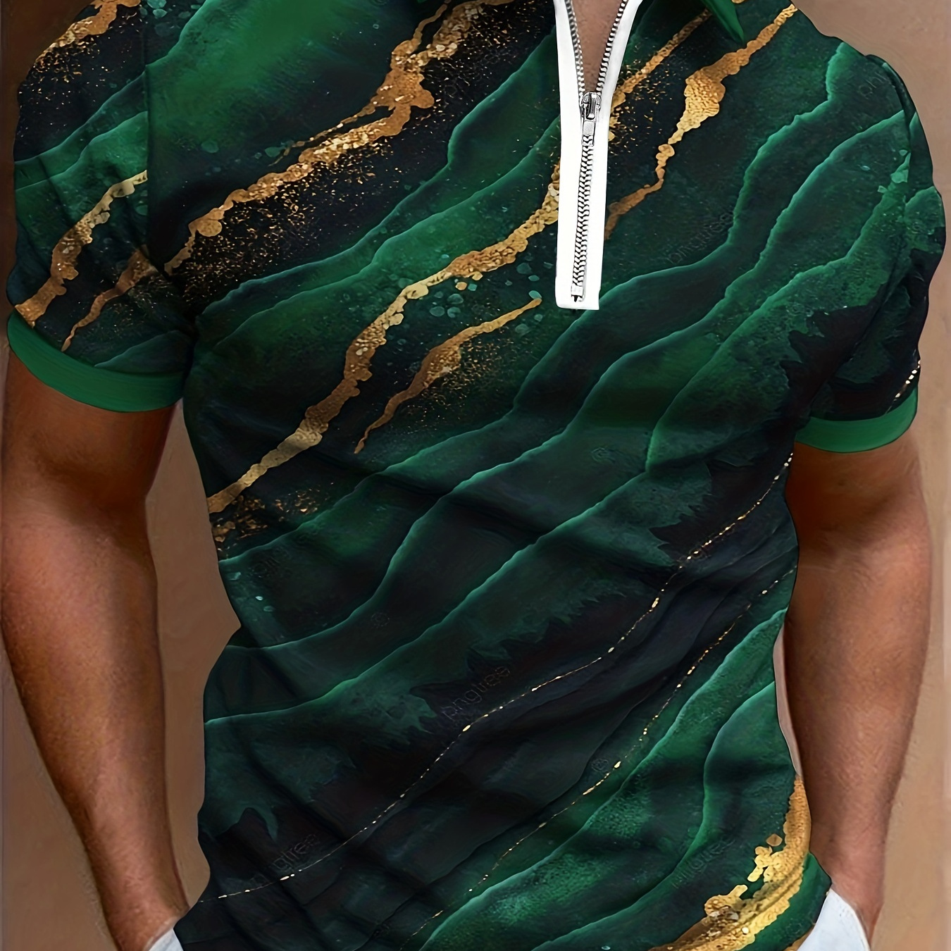

Casual Short Sleeves Polo Shirts, Zipper Striped V-neck Tee, Men's Comfortable Slim Tops Summer Clothing