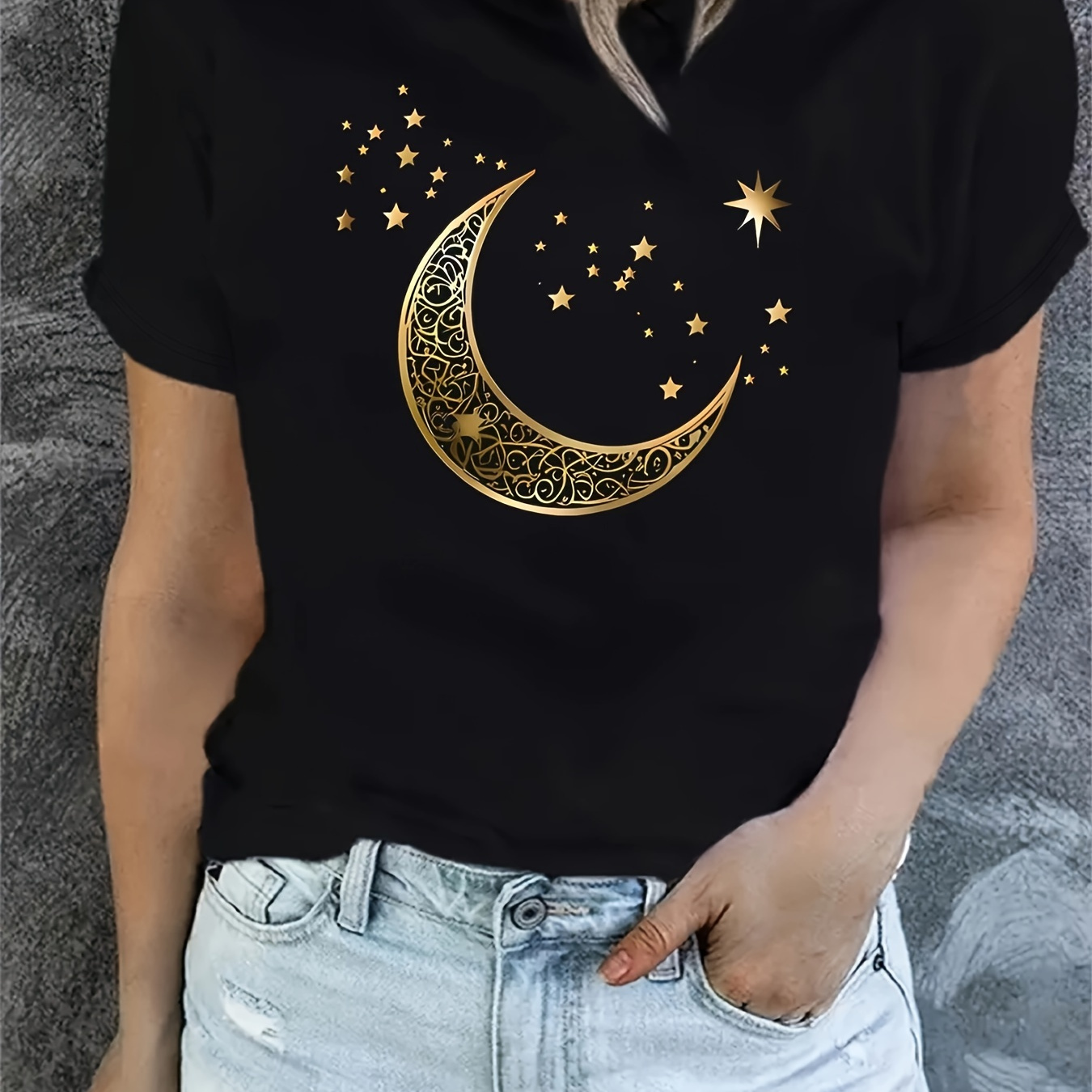 

1pc Women's Casual Round Neck T-shirt With Graphic, Polyester Knit Fabric, Regular Length, All Season Fashion Top