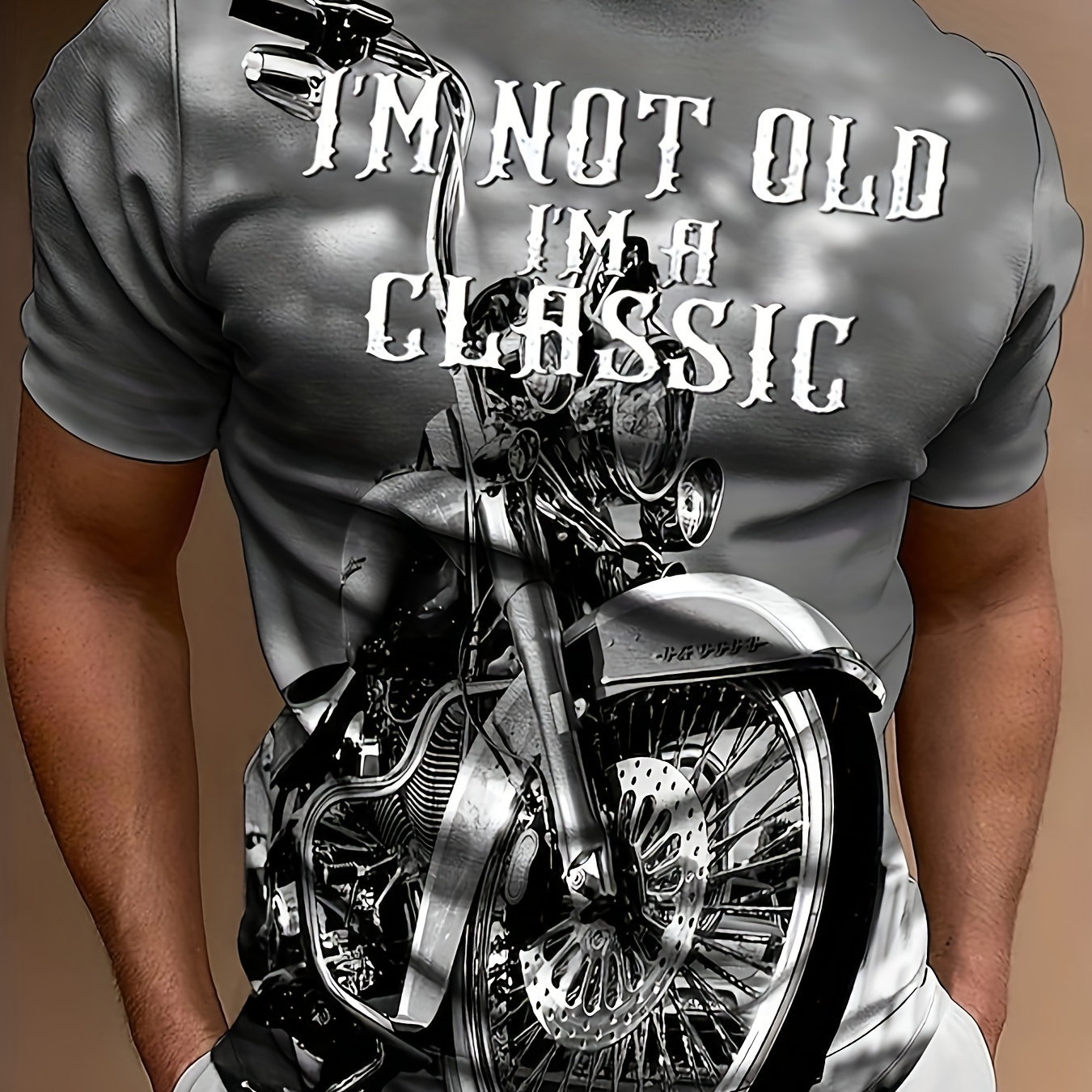 

Bicycle Print T-shirt, Men's Casual Street Style Stretch Round Neck Tee Shirt For Summer