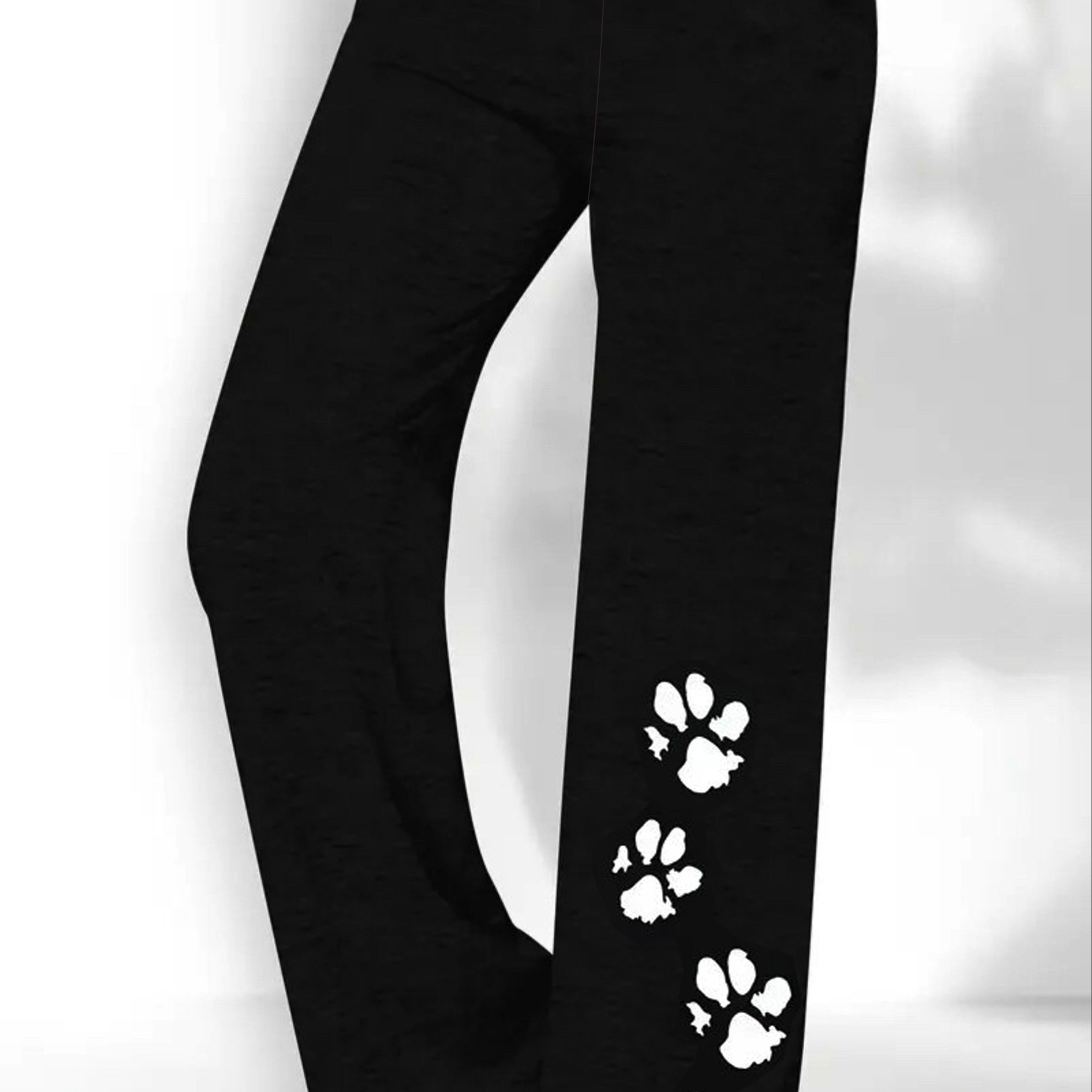 

Women's Casual Polyester Spandex Wide Leg Pants With Cat Paw Print Geometric Pattern - Knit Fabric Summer Trousers