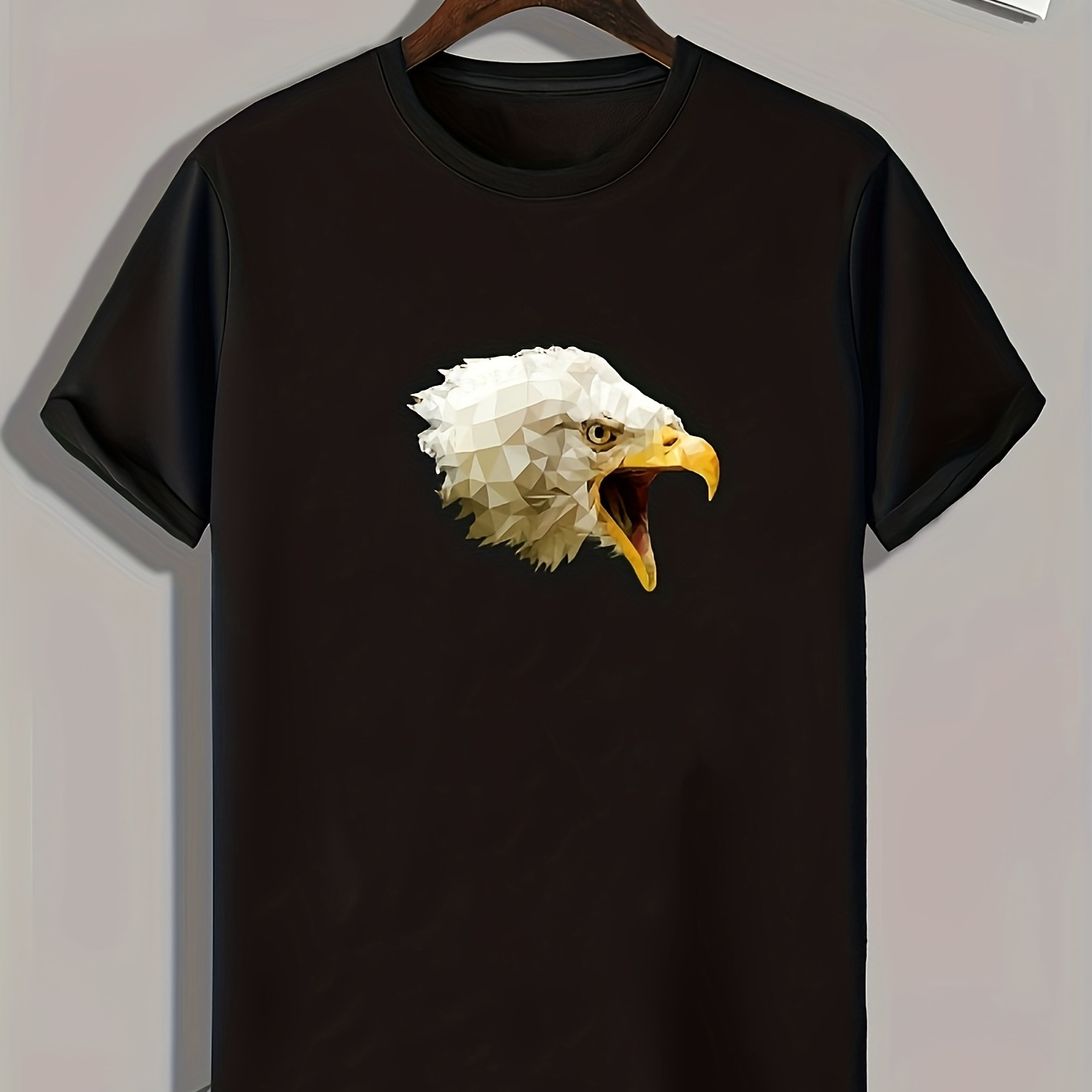 

Eagle Head Print, Men's Trendy Comfy T-shirt, Active Slightly Stretch Breathable Tee For Outdoor Summer