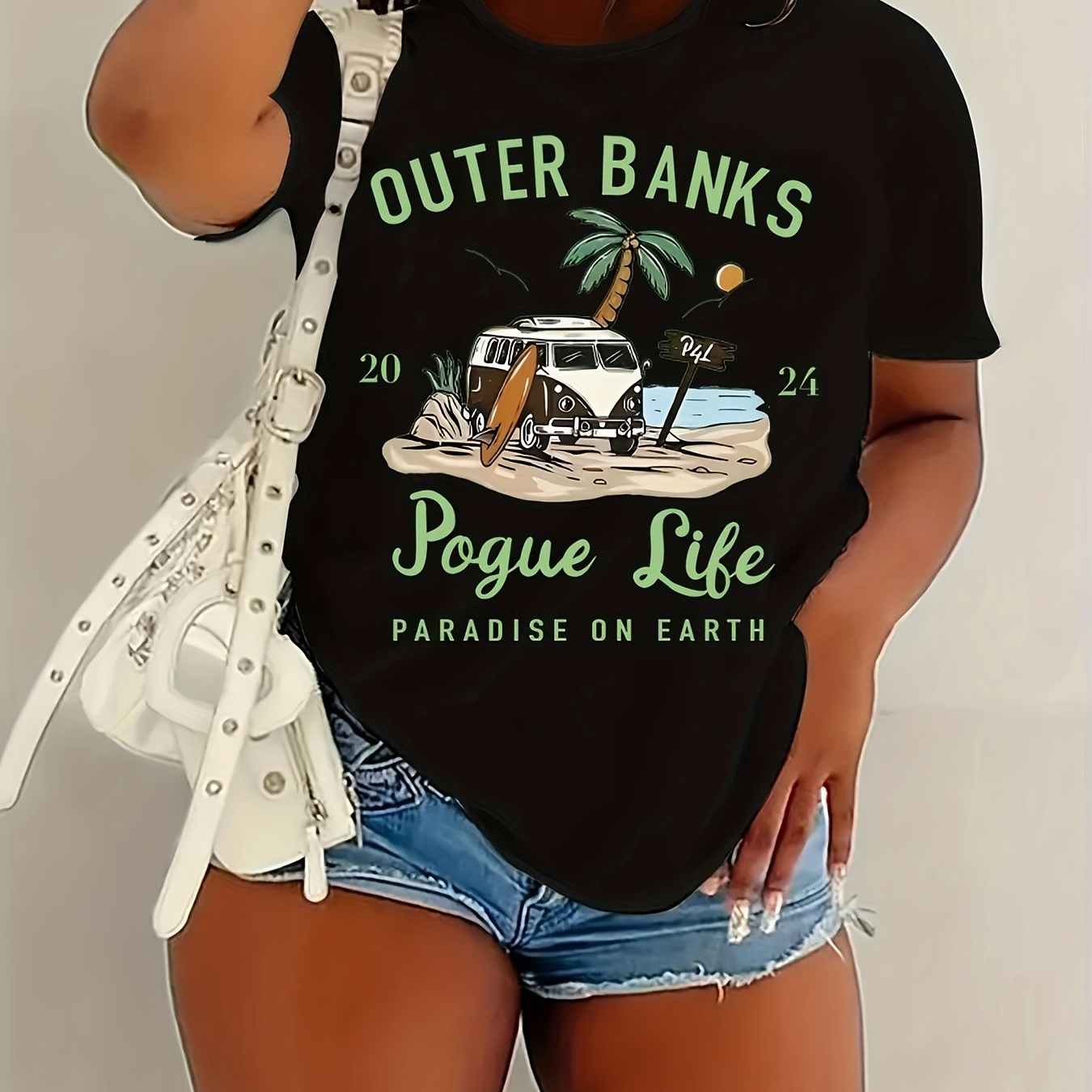 

Graphic Neck T-shirt, Casual Short Sleeve T-shirt For , Women's Clothing