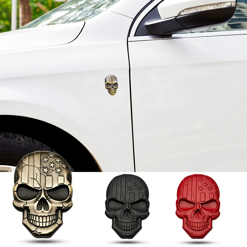 Autocollant de Voiture de Crâne, 2pcs 3D Skull Alliage de Zinc métal  Autocollant Voiture Skull Badge Voiture Style Autocollant Voiture Moto