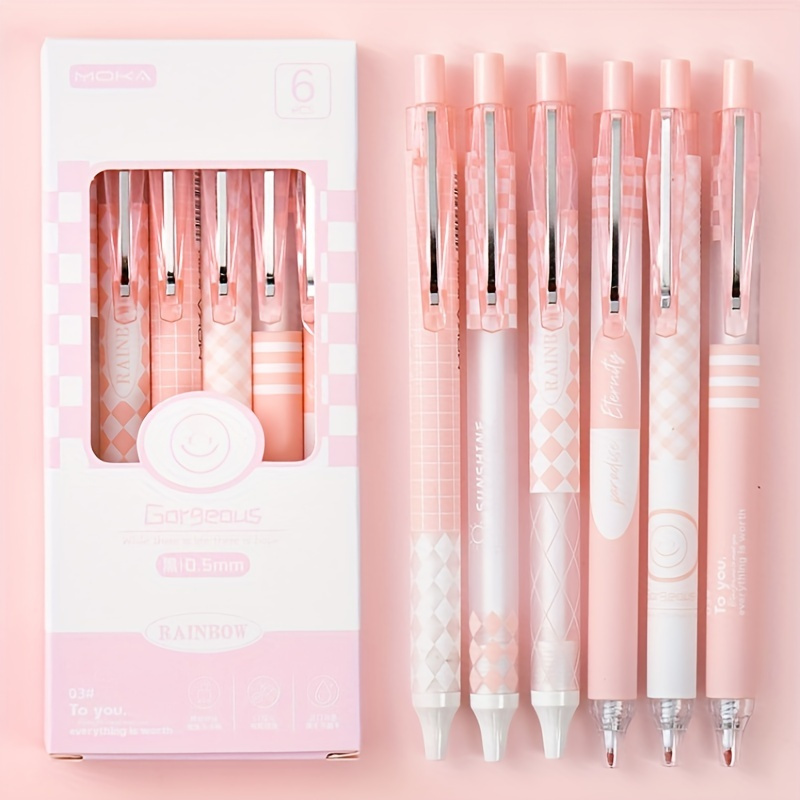 6-Piece High-Value Student Stationery Set with Quick-Drying 0.5mm Gel Pens - Pink Only!