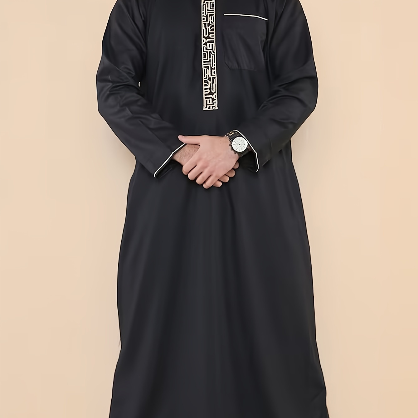 

Eid Al-adha Men's Long Sleeve Kanudra, Arabic Long Gown Thobe For Eid And Eid Al-adha