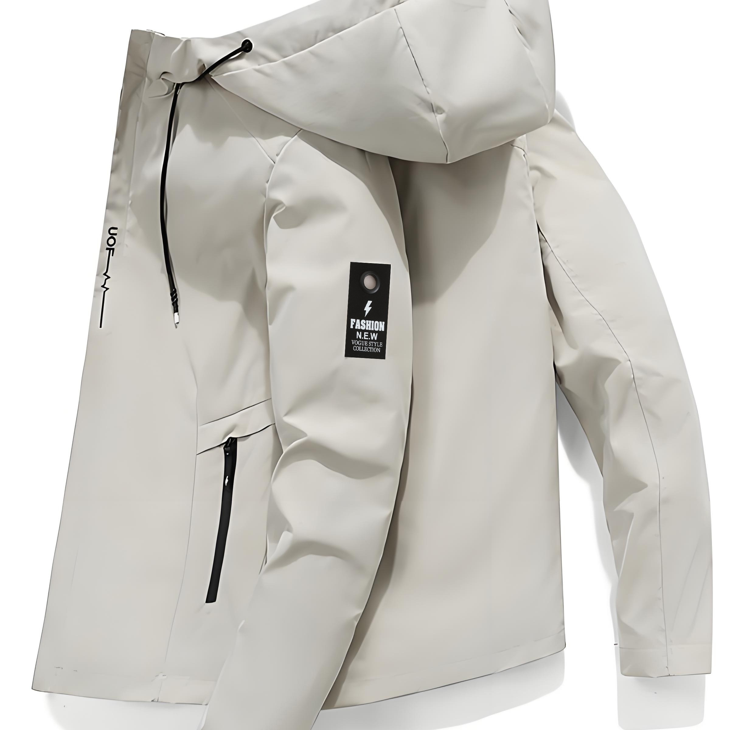 

Men' Casual Hooded Jacket - Windproof, Sun-resistant Polyester, Zip-up With Pockets, Long Sleeve, Solid Color, Machine Washable - Casual Attire