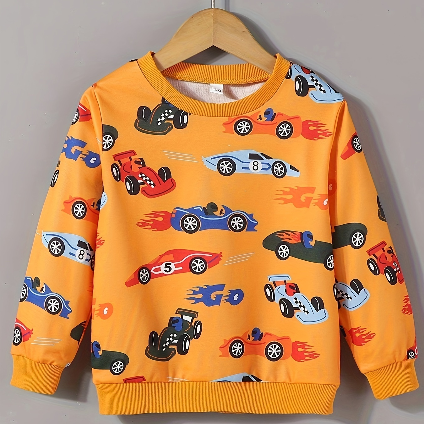 

Trendy Colorful Car Print Sweatshirt For Boys - Casual Creative Design With Stretch Fabric For Comfortable Spring/autumn Wear