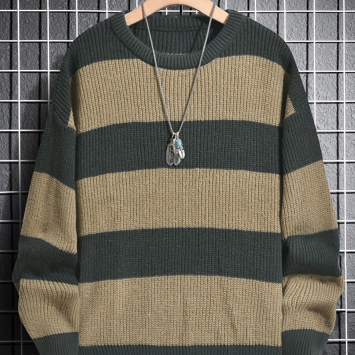 Trendy Men's Color Block Knitted Sweater - Warm And Comfortable Loose Pullover For Stylish Men