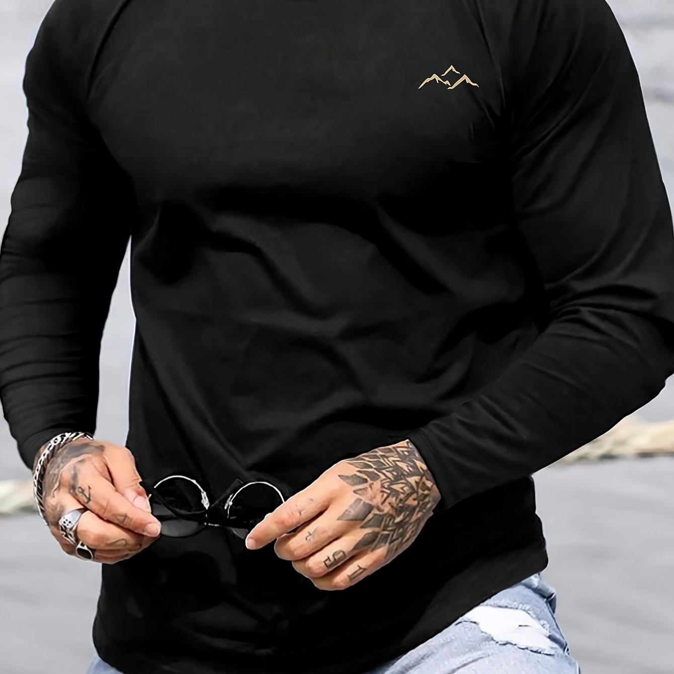 

Mountains Print Men's Plus Size Long Sleeve Crew Neck T-shirt, Casual Stylish Breathable Top