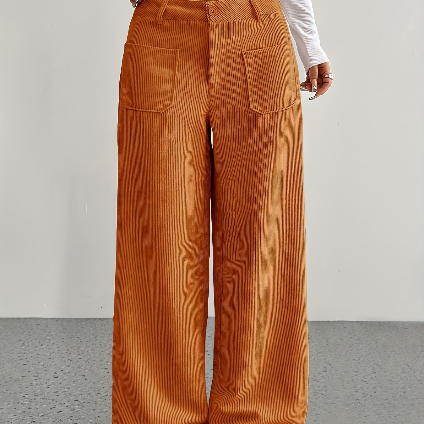 

Pantalon à Taille Haute et Jambe Large pour Femme - Vert Foncé Uni, Polyester, Lavable en Machine, Mode Automne/Hiver avec Poches