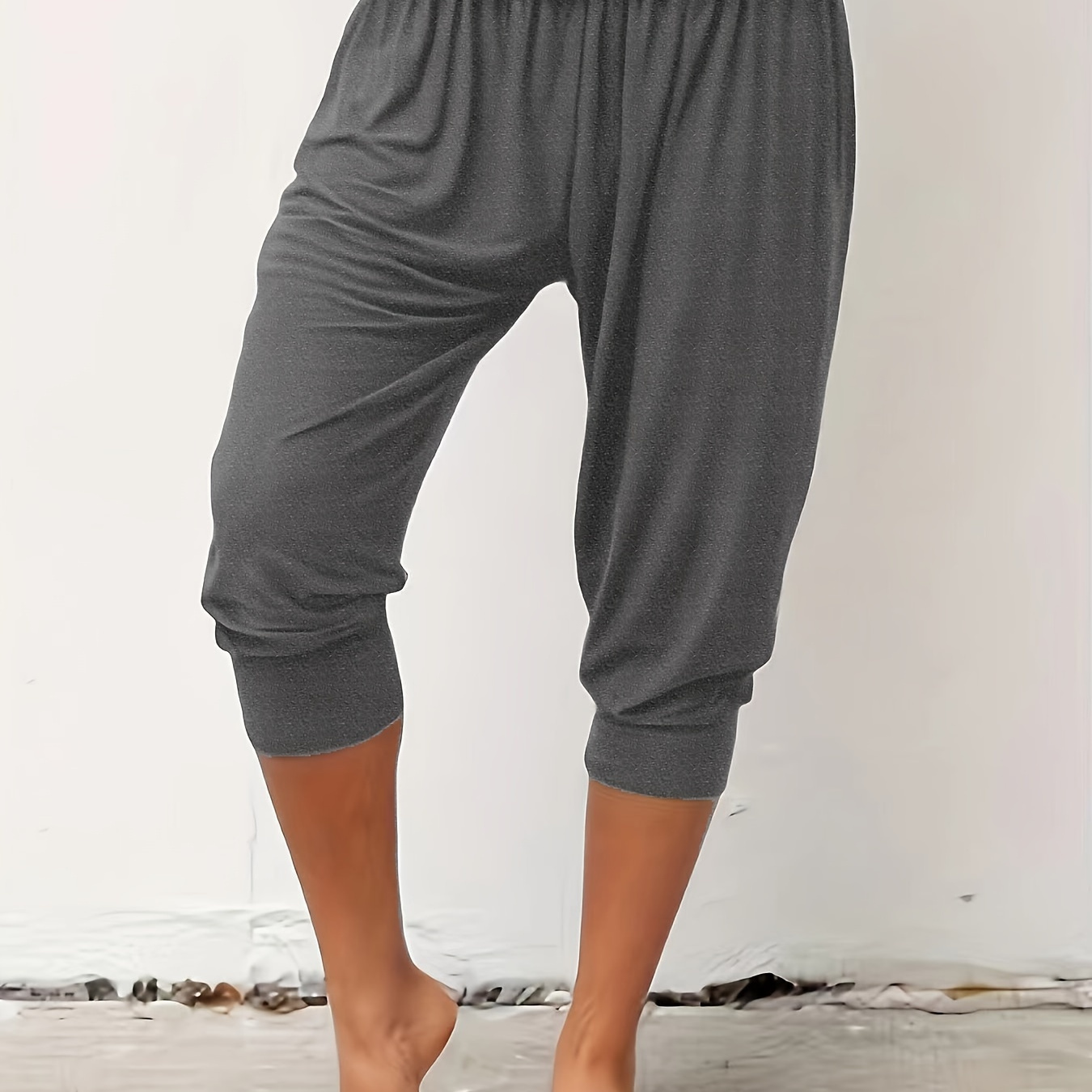 

Été Solide Lâche Pantalons De Sport Décontractés, Pantalons Capri Décontractés Pour Le Yoga, Vêtements De Sport Pour Femmes