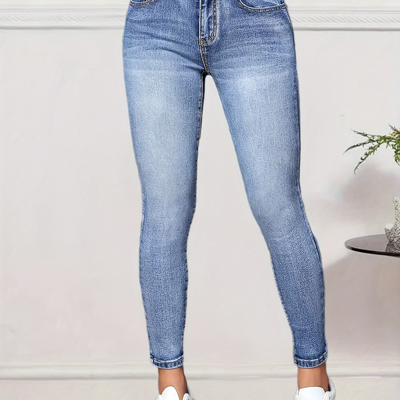 

Slim Fit Washed Skinny Jeans, Slant Pockets High Stretch Tight Jeans, Women's Denim Jeans & Clothing