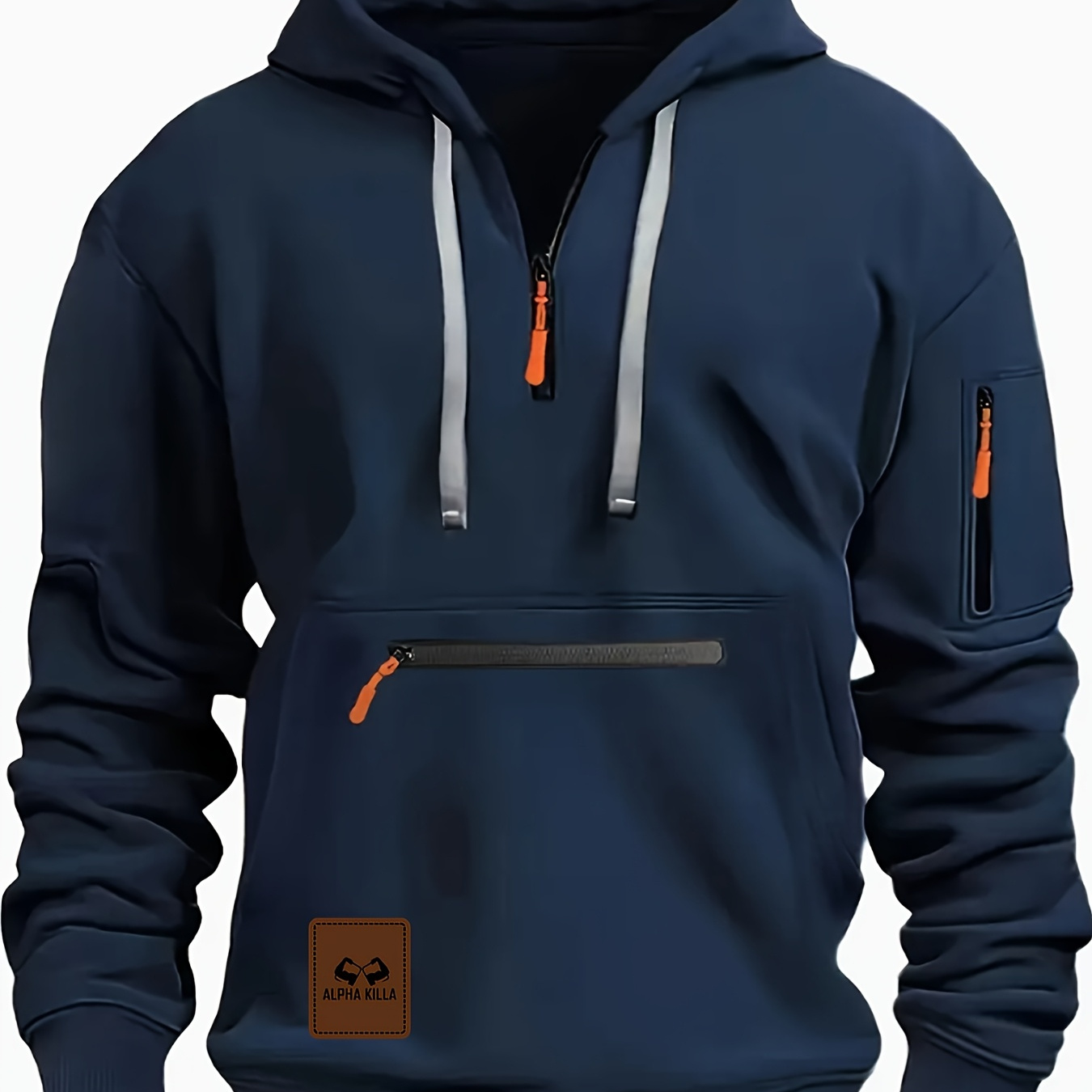 

Men's Casual Hoodie With Kangaroo Pocket - Solid Color, Long Sleeve, Zip-up Pullover For Fall & Winter