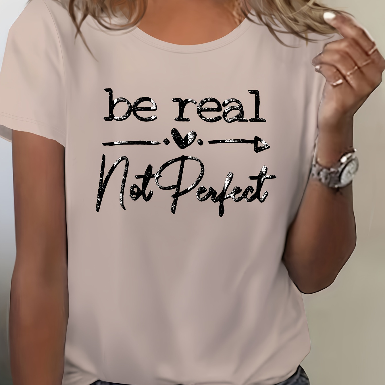 

Women's Inspirational Quote T-shirt, "be " Letter Print, Short Sleeve Crew Neck Casual Top, Polyester & Spandex , Stretch, All Season Knit Fabric Tee, Regular Fit - 95% Polyester, 5% Spandex, 180gsm