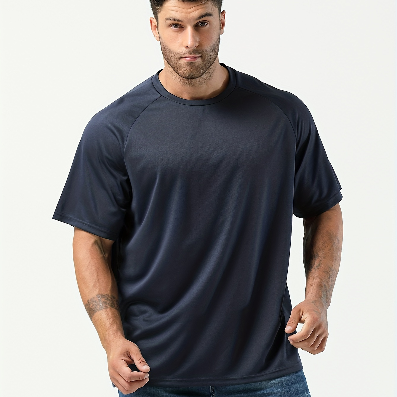 

Plus Size Men's Solid T-shirt Sports Casual Short Sleeve Tees For Summer, Undershirts Tops, Men's Clothing