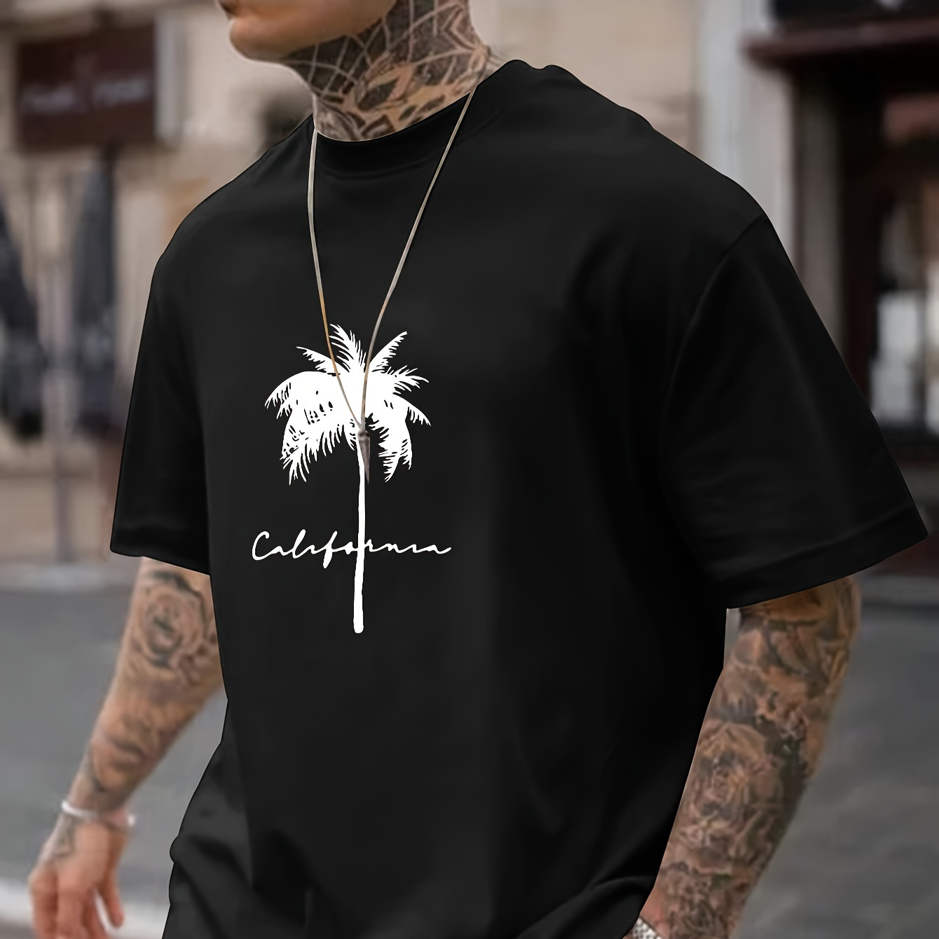 

Coconut Tree Stylish Print Summer & Spring Tee For Men, Casual Short Sleeve Fashion Style T-shirt, Sporty New Arrival Novelty Top For Leisure