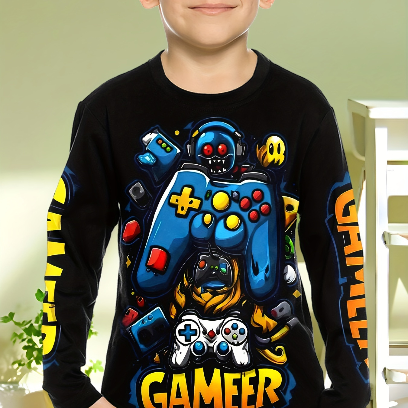 

Cartoon Graphic T-shirt For Boys, 3d Print Design, Breathable Polyester Fabric, Casual And Comfortable For Spring And Autumn Outdoor Wear, Perfect For Kids 12 And Under