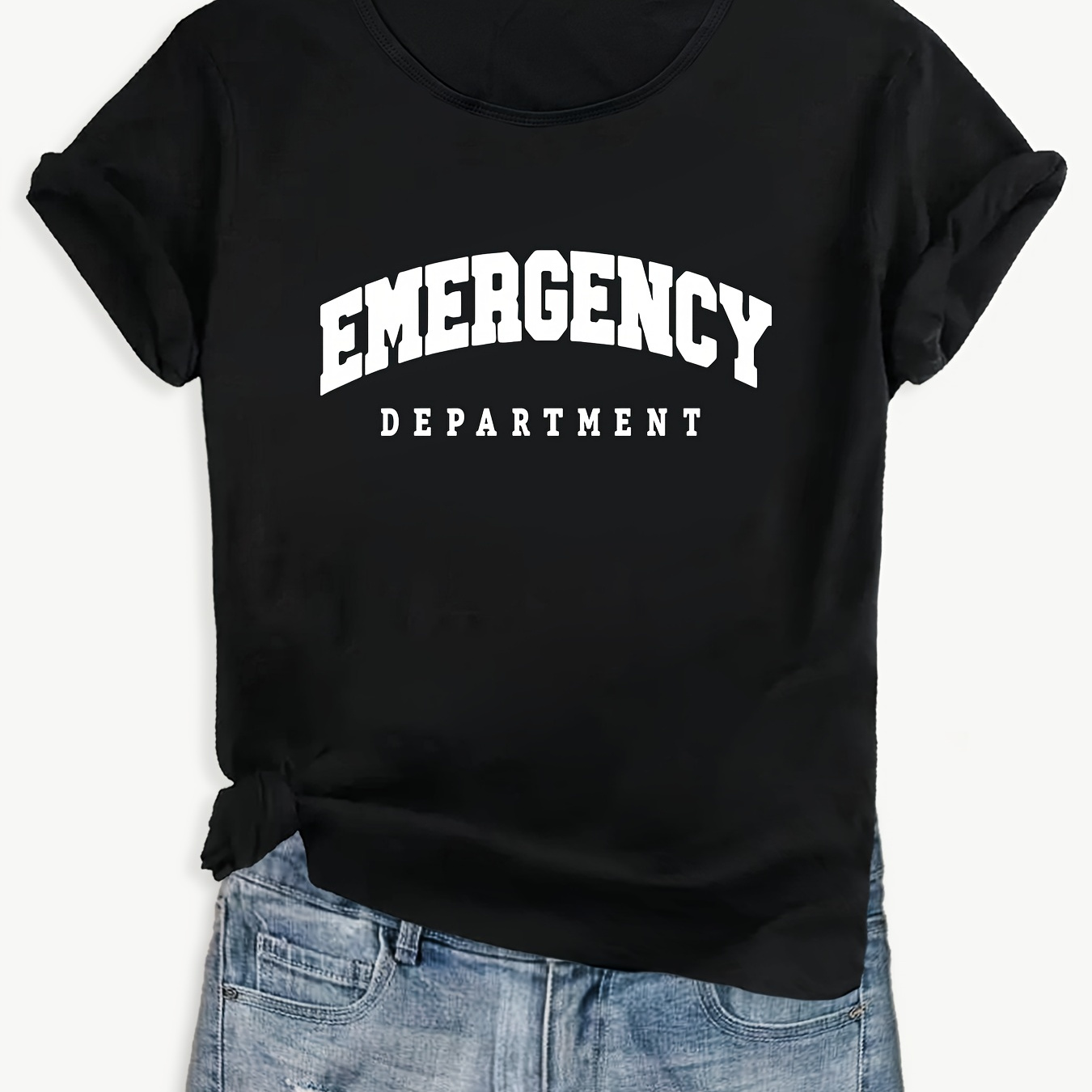 

Casual 'emergency Department' Graphic Tee, Loose Summer T-shirt, Round Neck, Short Sleeve, Comfortable