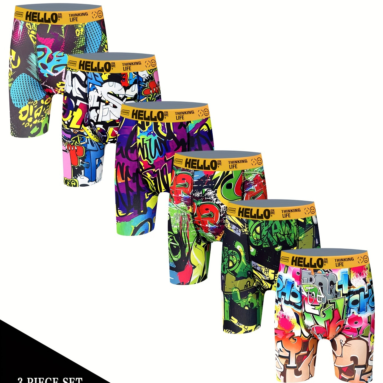 

Men's Long Boxing Shorts With Graffiti Print In Random Colors, Featuring , Quick-drying Fabric, And An Waistband. Sports Shorts Are Suitable For The Beach, Swimming Pool, And Are Of Men's Underwear.