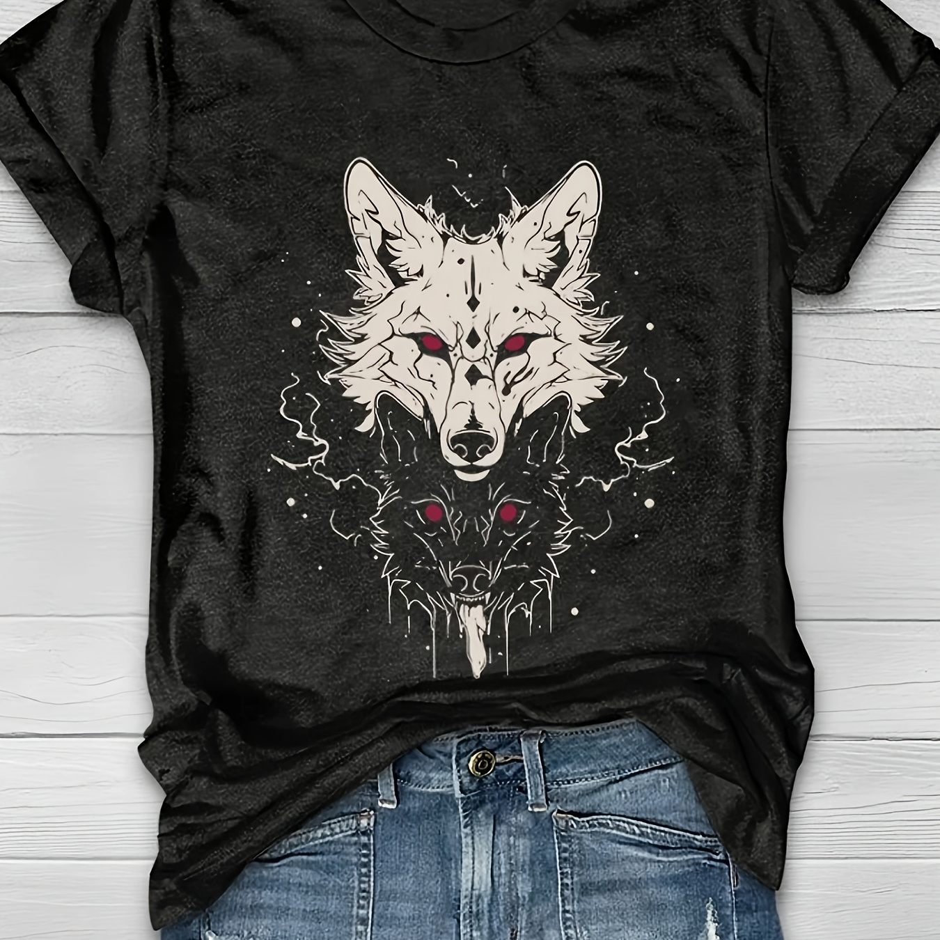 

T-shirt À Col Rond Avec Motif De Patte De Loup, Haut Décontracté À Manches Courtes Pour Le Printemps Et L'été, Vêtements Pour Femmes