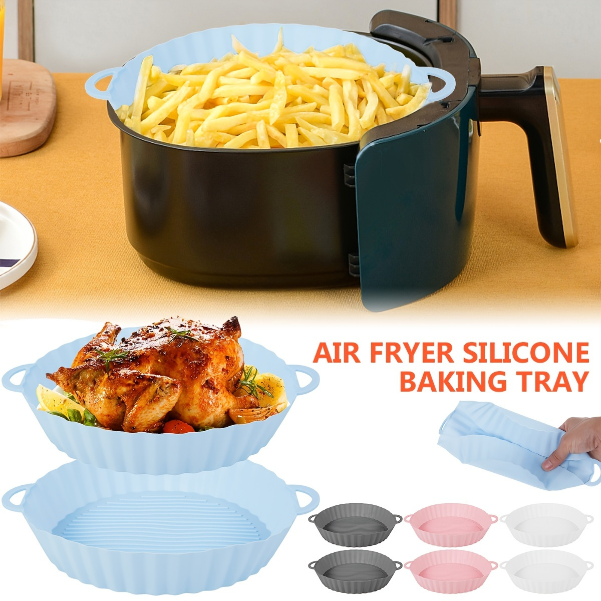 Reusable Silicone Air Fryer Pot With Heat-resistant Handle And Liner -  Square Baking Tray For Oven, Microwave, And Air Fryer - Non-stick Basket  For Healthier Cooking - Temu