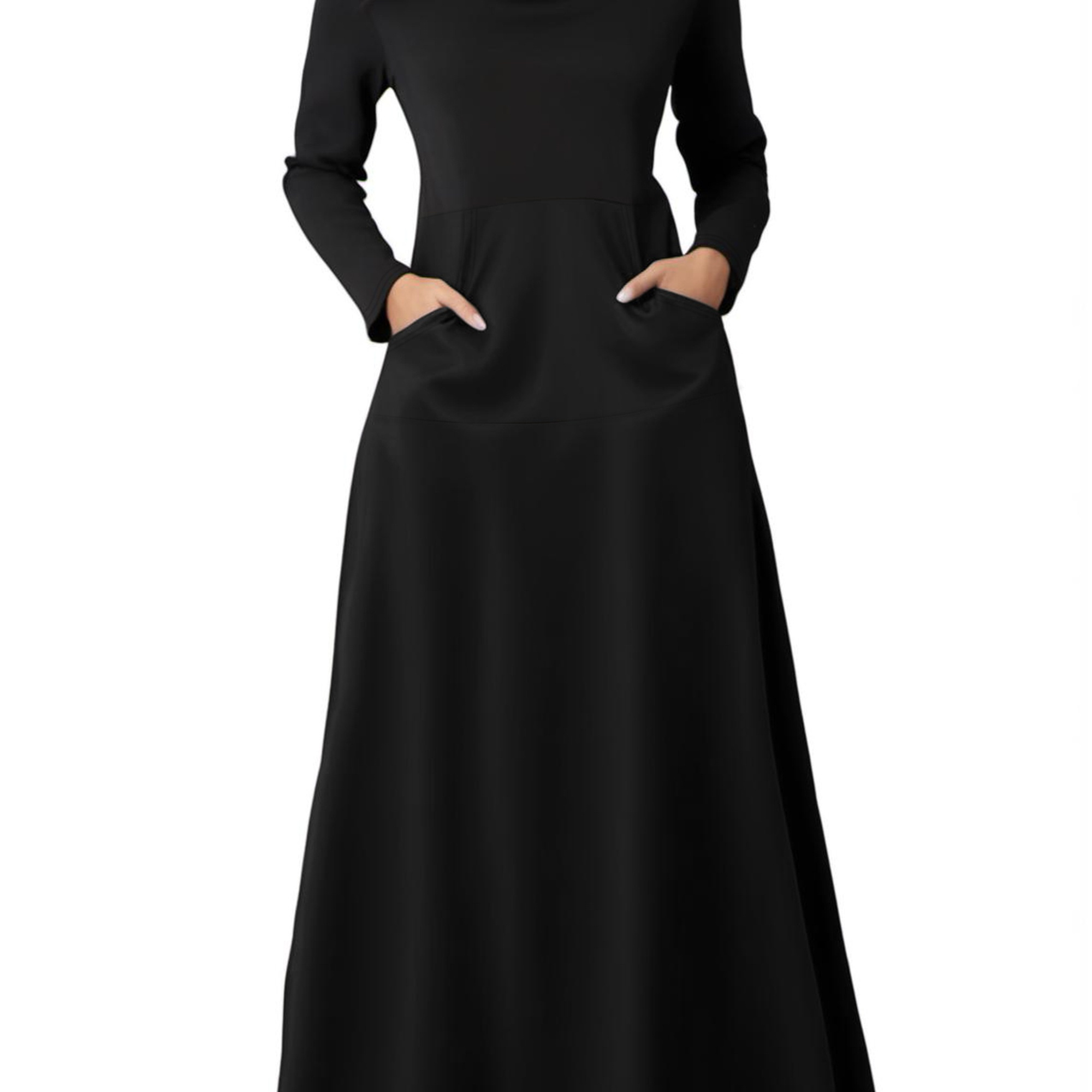 

Pile Collar Pocket Front Dress, Elegant Long Sleeve Maxi Dress, Women's Clothing