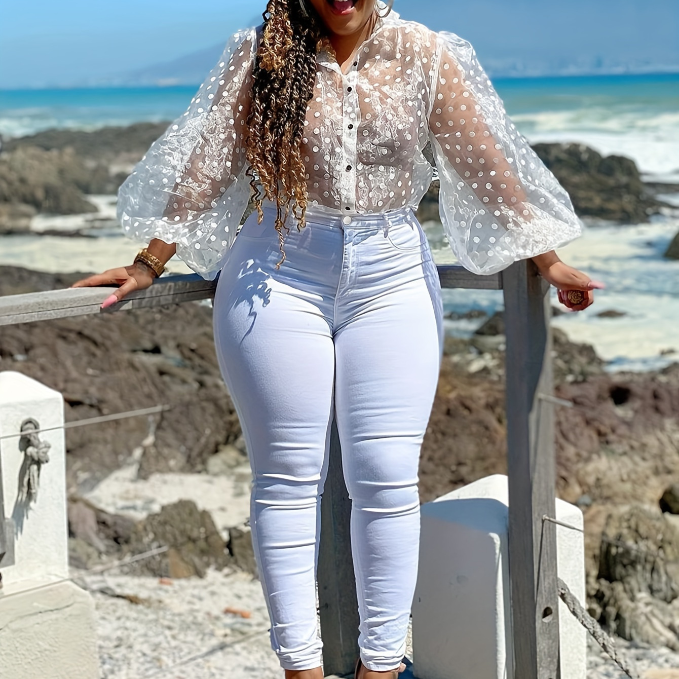 

Women's Plus Size White Plain Skinny Jeans, High-stretch Denim, Ankle-length, Basic Style, Casual Fashion Pants