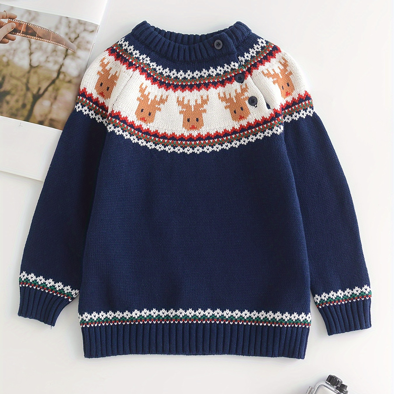 

Boys' Christmas Embroidered Sweater - & Knit Pullover Striped , Washable, Long For Fall/