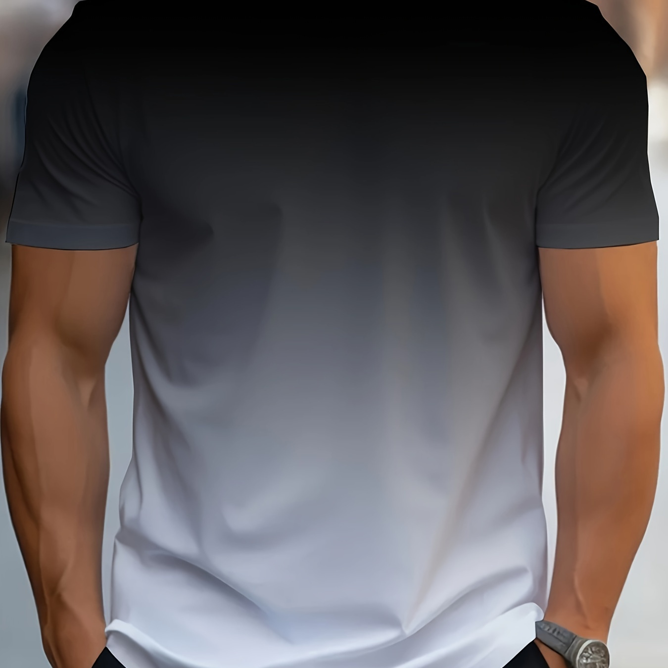 

Men's Fashion Gradient Sports T-shirt, Casual Stretch Round Neck Tee Shirt For Summer