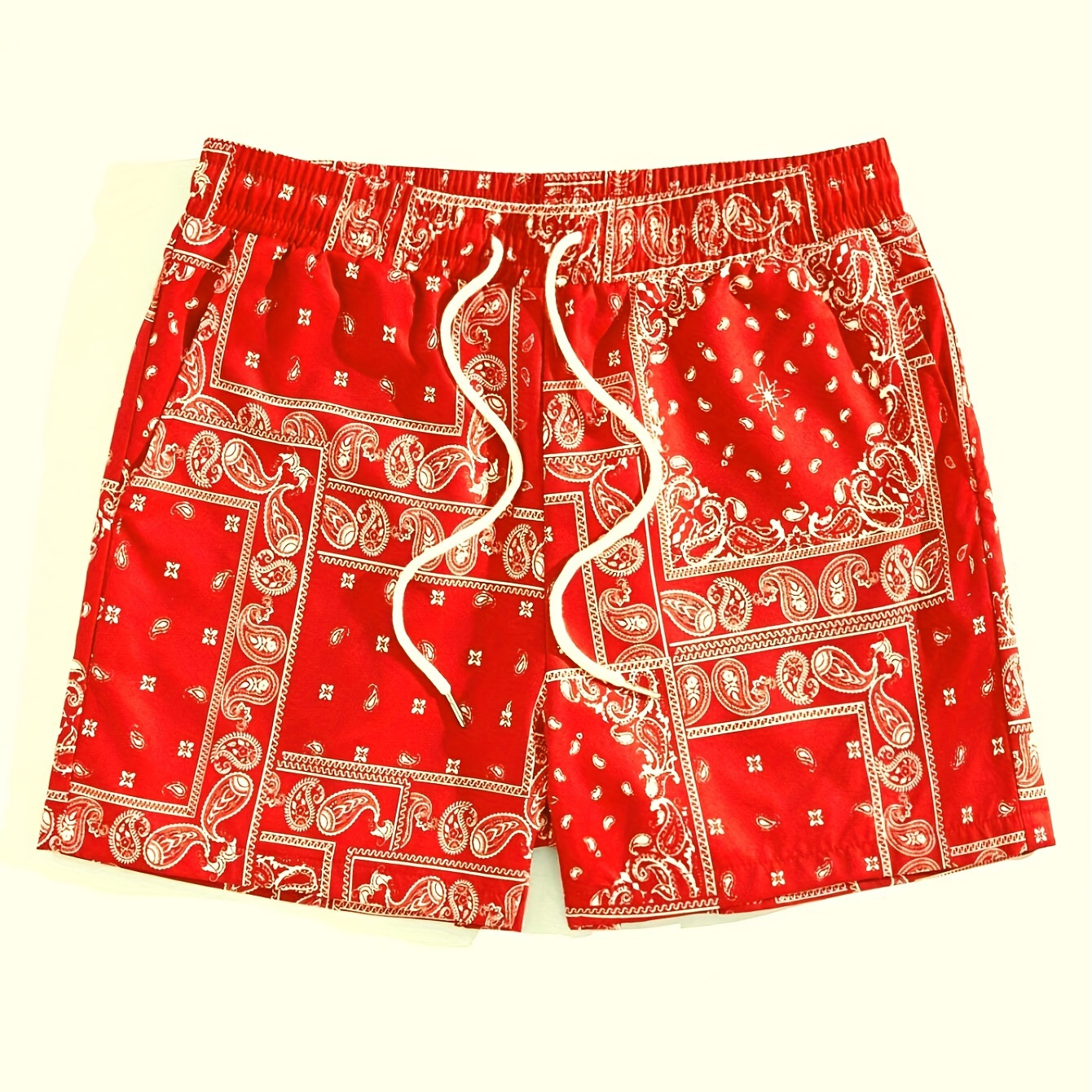 

Men's Paisley Graphic Print Shorts With Pockets, Casual Elastic Waist Drawstring Shorts For Summer