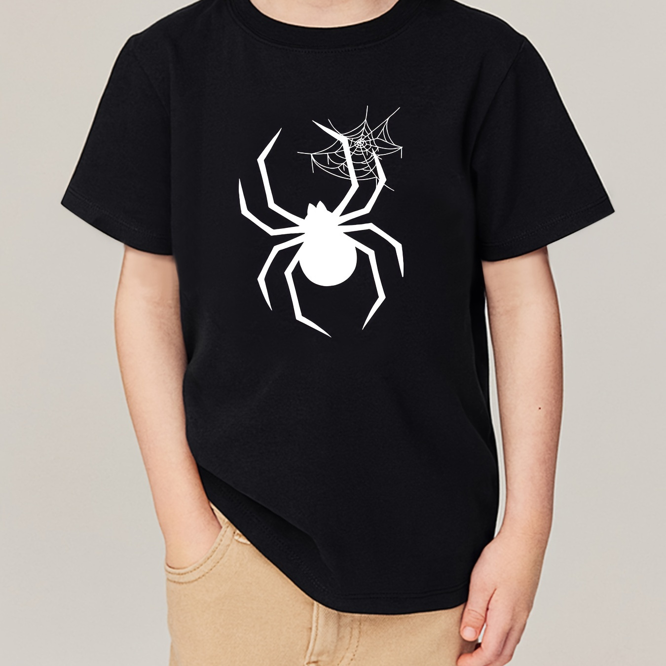 

Boys Spider Print Casual Short Sleeve T-shirt, Cool Comfy Loose Fitting Versatile Trendy Tee Boys Summer Outfits Clothes