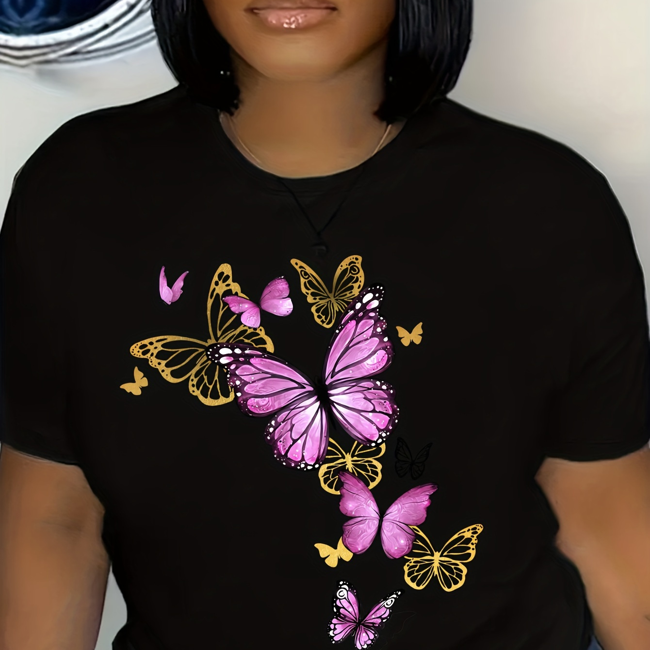 

Butterfly Print T-shirt, Casual Short Sleeve Crew Neck Top For Spring & Summer, Women's Clothing