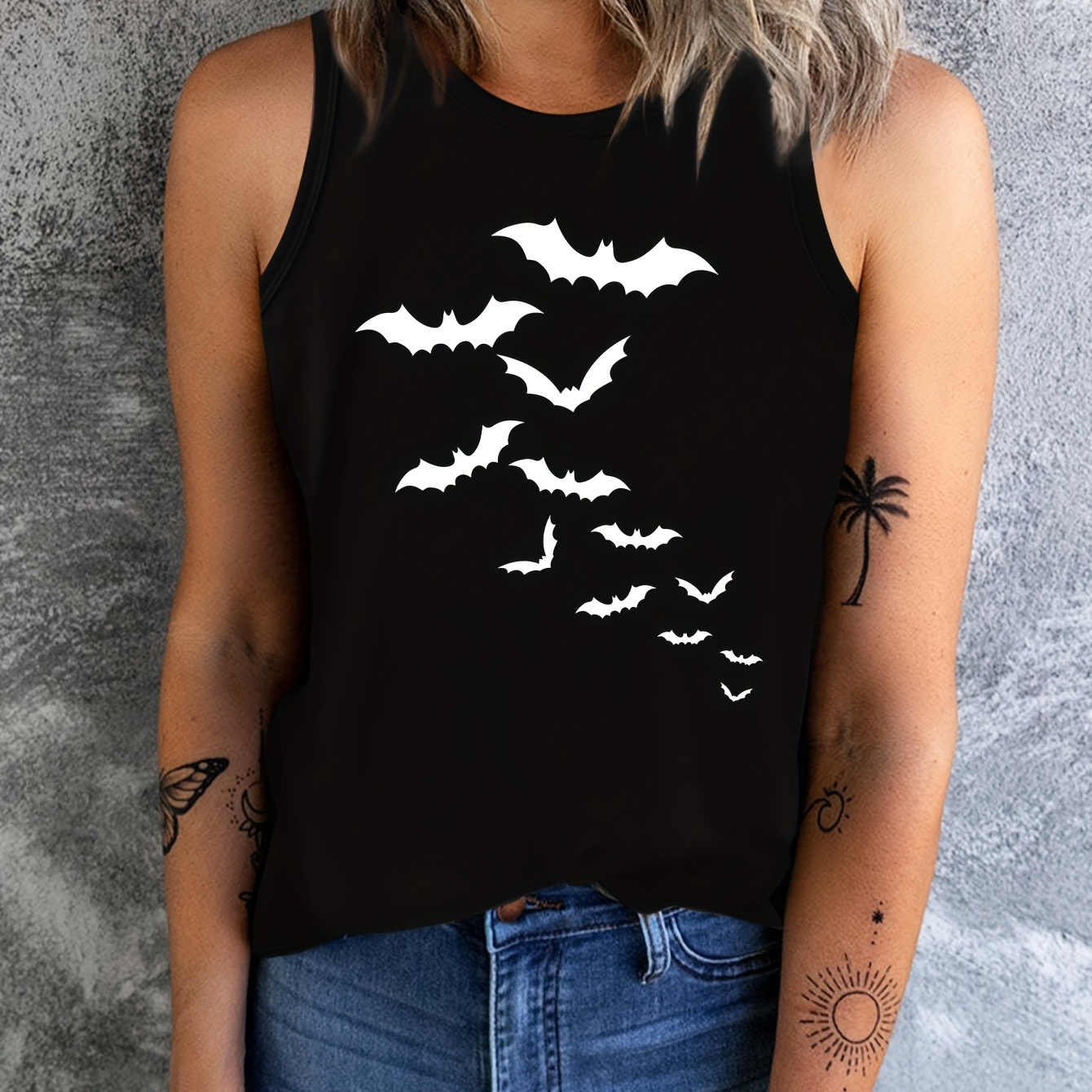 

Halloween Print Crew Neck Tank Top, Casual Sleeveless Top For Summer, Women's Clothing