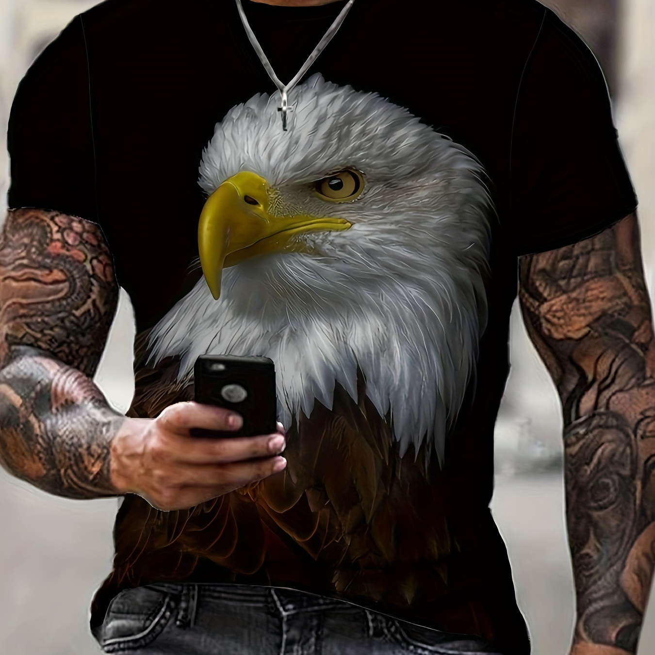 

Men's Eagle Graphic Print T-shirt, Casual Short Sleeve Crew Neck Tee, Men's Clothing For Summer Outdoor