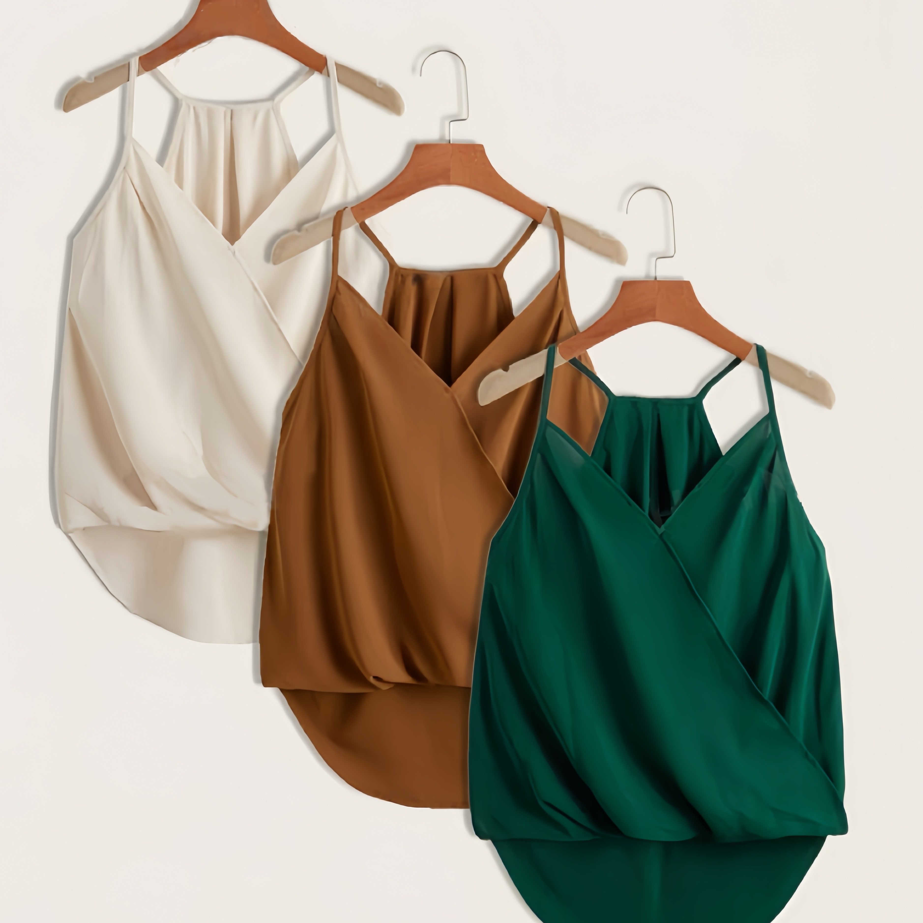 

Chic 3pcs Summer Cami Set For Women - Casual V-neck With -front Split, Breathable Polyester, Machine Washable