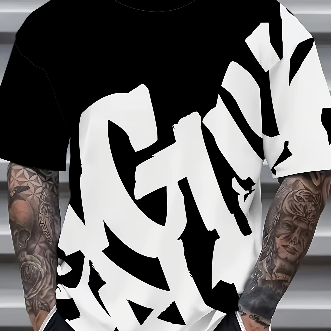 

Men's Retro Graphic Tee - Classic Letter Print, Short Sleeve, Polyester-spandex , Machine Washable, Round Neck, Non-transparent, Summer Fashion, Plus Size