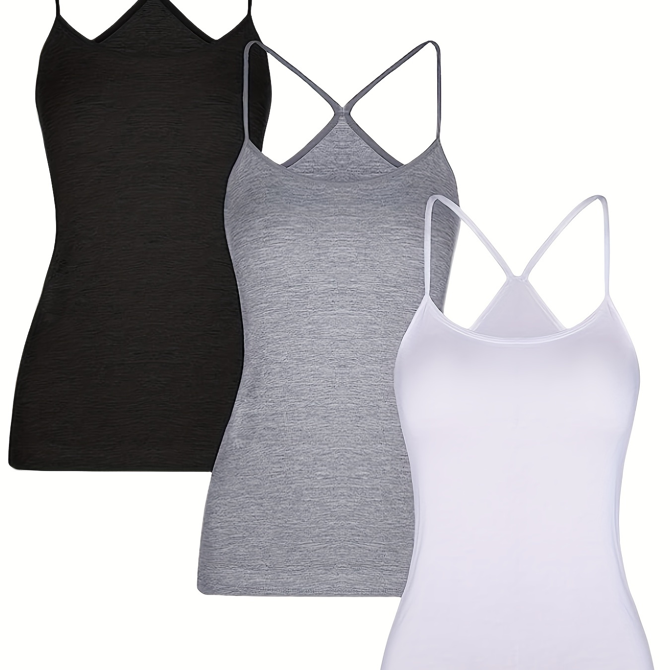 

3 Packs Mixed Color Cami Tops, Casual Crew Neck Summer Sleeveless Top, Women's Clothing