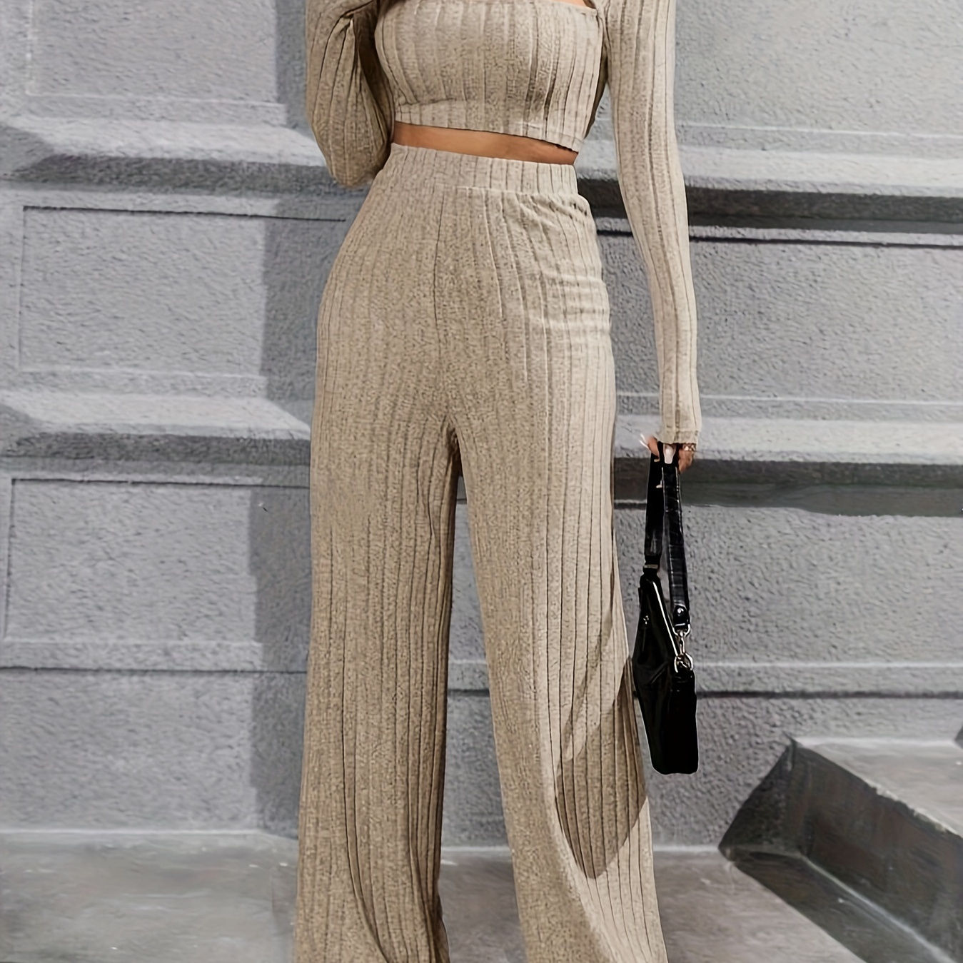 

Set, Cut Out Long Top & Waist Leg Pants Outfits, Women's Clothing