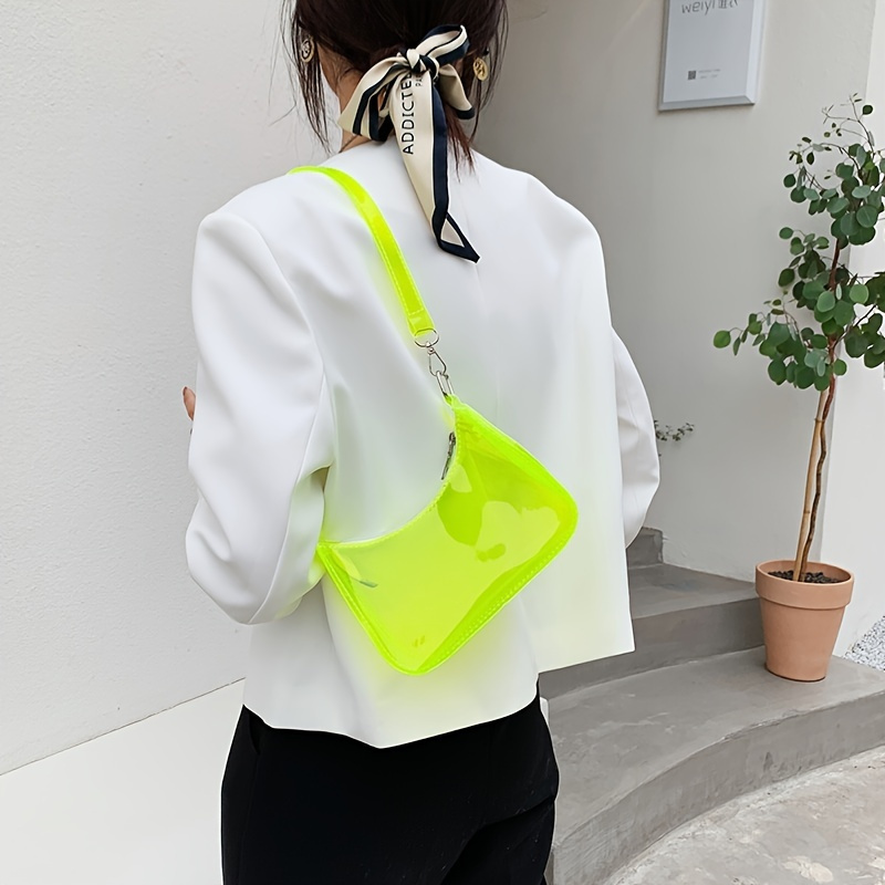 Neon Patent Leather Chain Strap Handbag Streetwear Colorful Underarm  Baguette