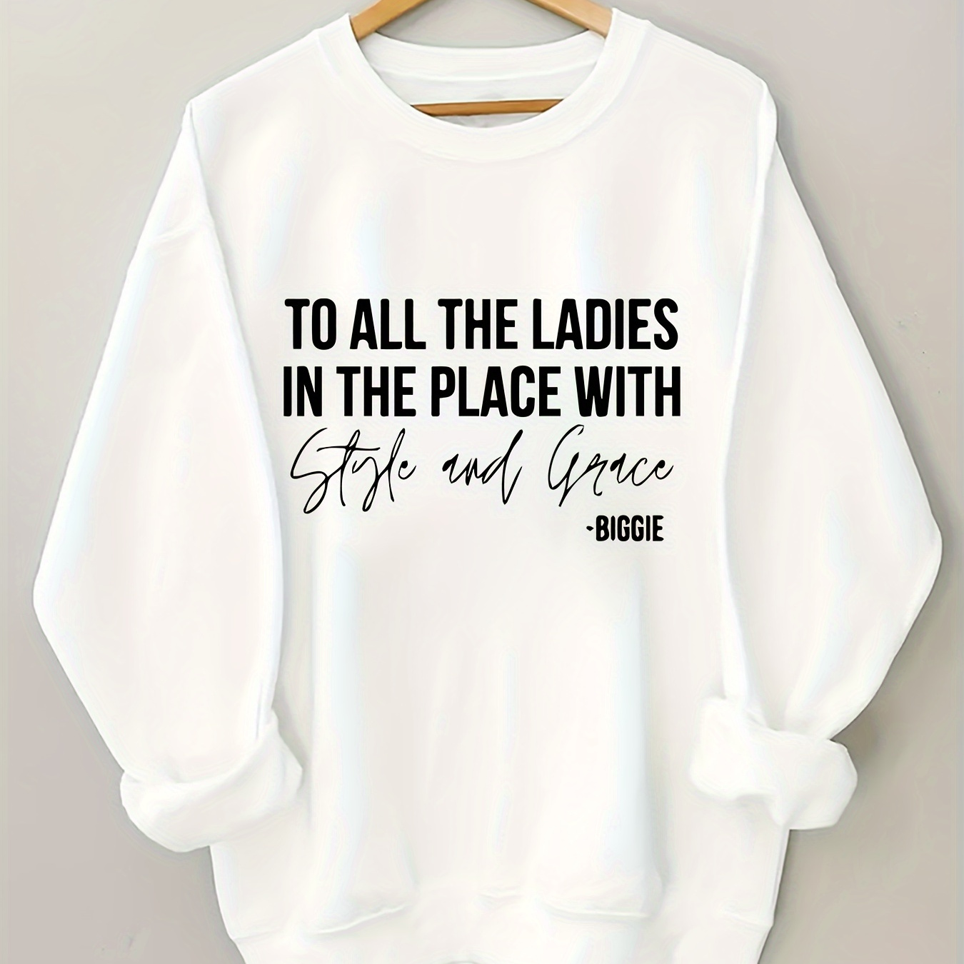 

Casual Polyester Crew Neck Sweatshirt With "to All In The Place With " Quote Print - Knit Fabric Alphabet Pattern Pullover For Fall/winter