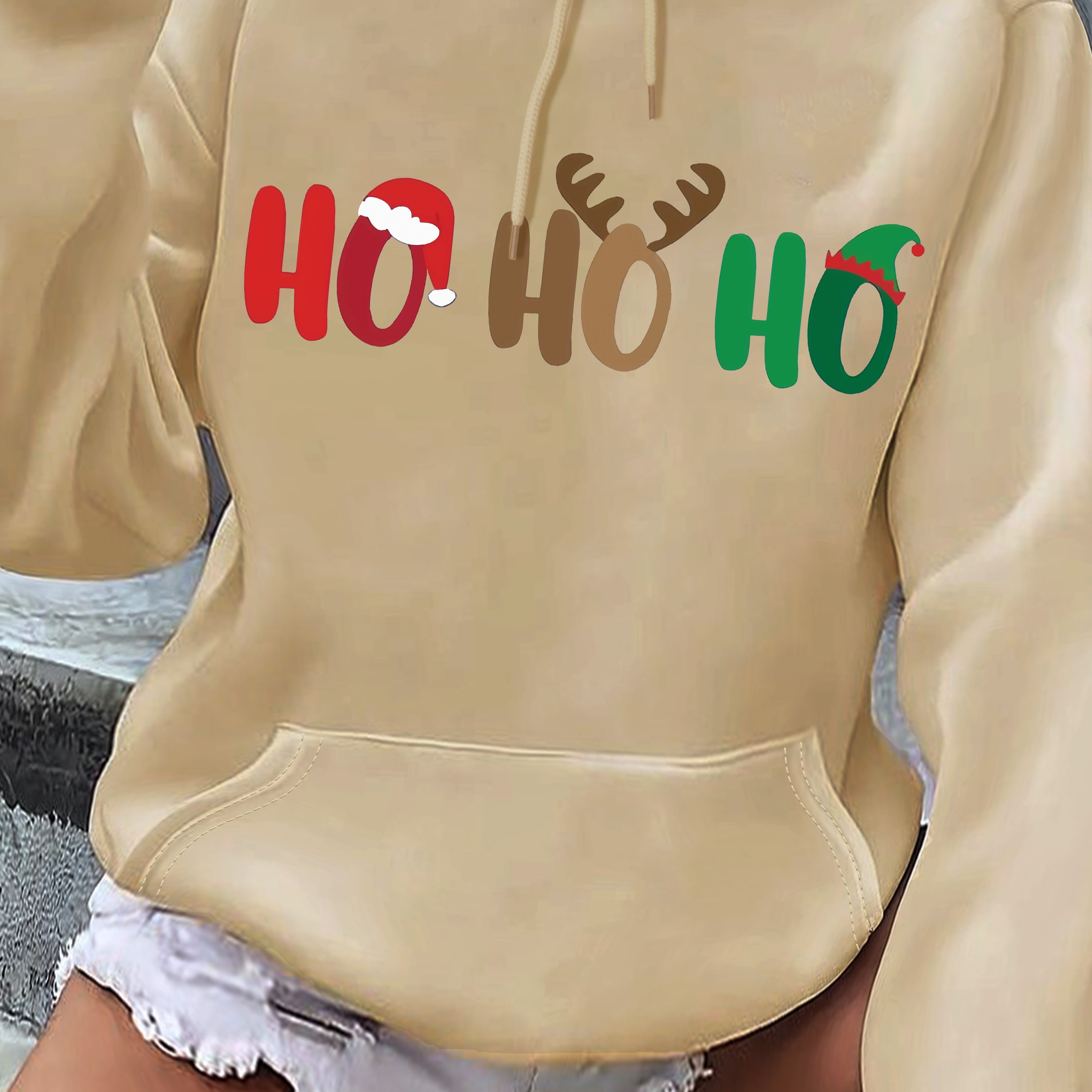 

Christmas Letter Print Hoodie - Casual Drawstring Pullover With Kangaroo Pocket, Women' Sweatshirt