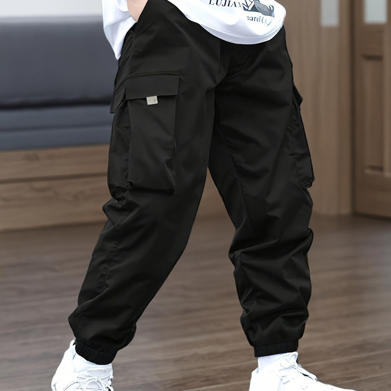 

Boy's Solid Color Multi-pocket Design Jogger Cargo Pants, Outdoor Casual Stylish Sports Trousers As Gift